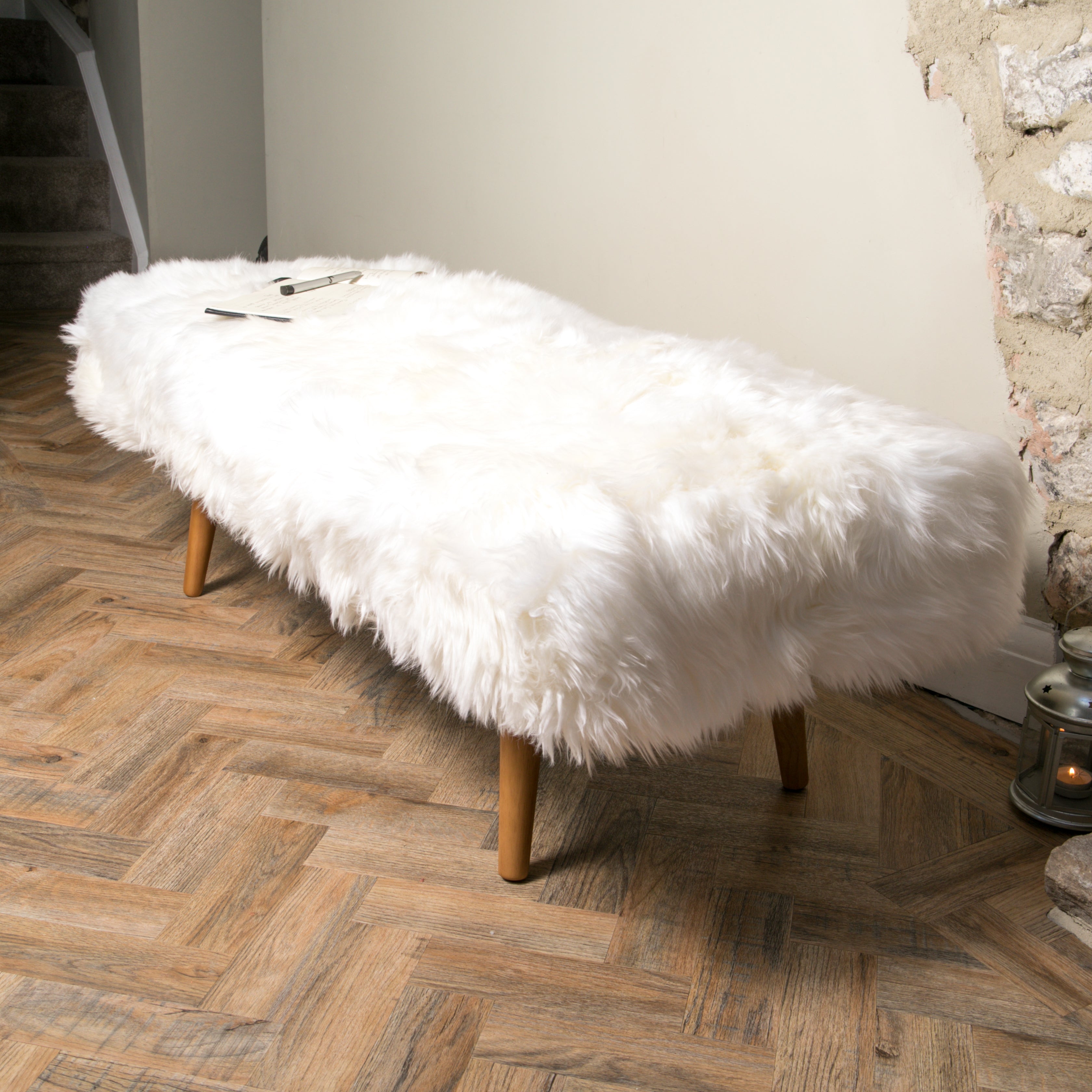 Shearling Sheepskin White End Of Bed Bench – Rainhall