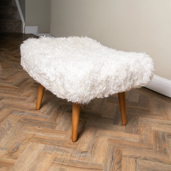 Shearling Sheepskin White Footstool – Rainhall
